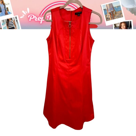 Sharagano Women’s 1/2 Zip Fit & Flare Dress – Size 6 – Orange-Red – Ponte Knit - Picture 1 of 8